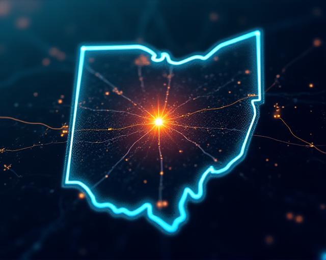 Stylized dark themed map showing Brecksville Ohio logistics center