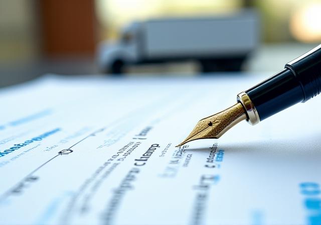 Close up of a professional logistics contract and cargo documents